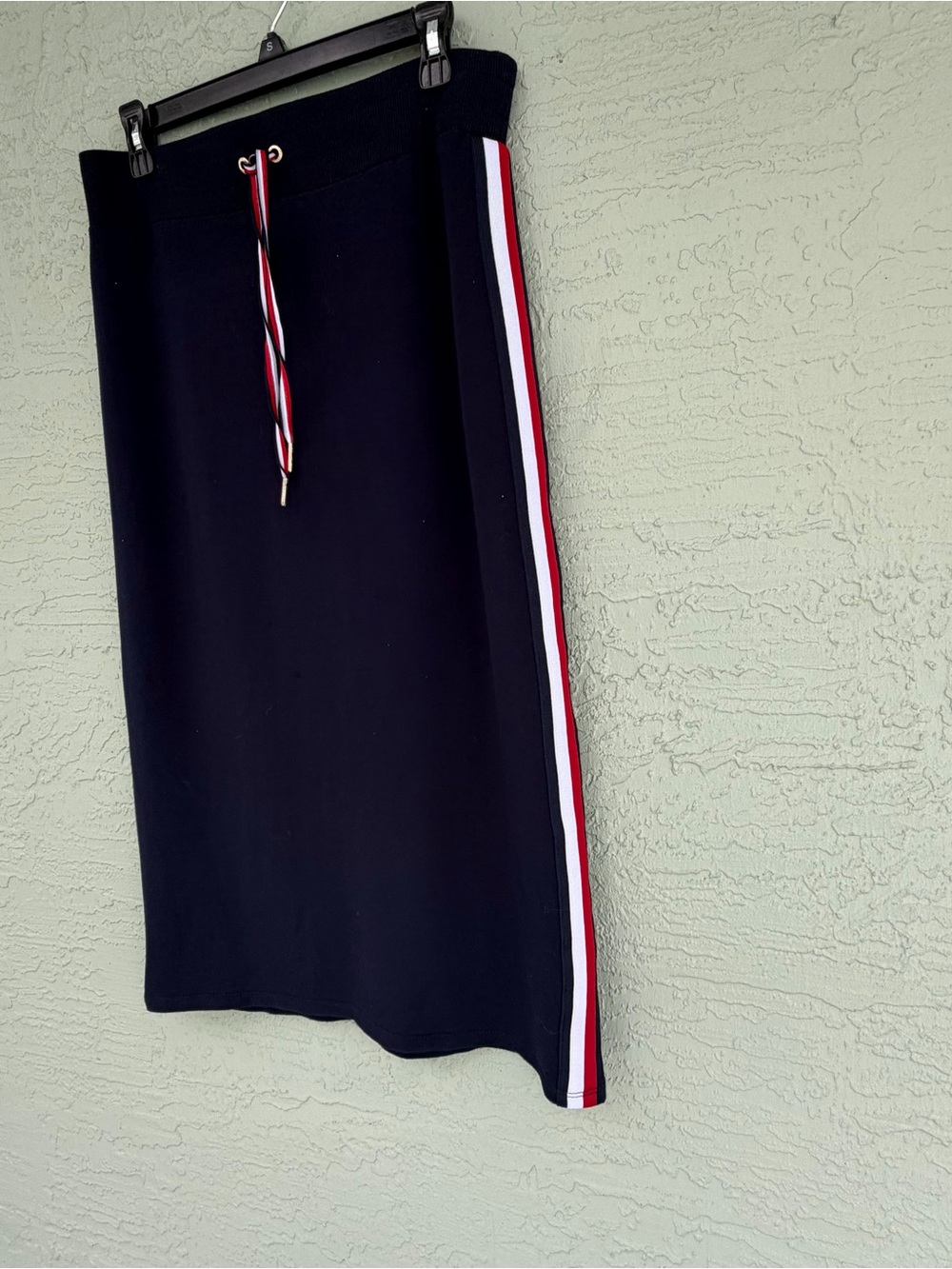 Tommy Hilfiger Black Midi Pencil Skirt with Red & White Side Stripes